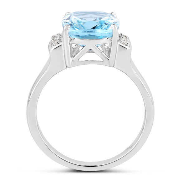 4.28 Carat Genuine Blue Topaz and White Topaz .925 Sterling Silver Ring