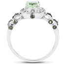 1.07 Carat Genuine Green Amethyst, Green Diamond and White Diamond .925 Sterling Silver Ring-2
