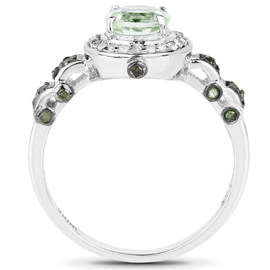 1.07 Carat Genuine Green Amethyst, Green Diamond and White Diamond .925 Sterling Silver Ring - 0