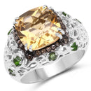 4.13 Carat Genuine Citrine, Chrome Diopside & Champagne Diamond .925 Sterling Silver Ring-1