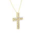 10K Yellow Gold 4.0 Cttw Diamond Two Row Cross 18" Pendant Necklace (J-K Clarity, I1-I2 Color)-3