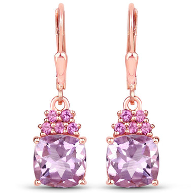 4.90 Carat Genuine Pink Amethyst and Rhodolite .925 Sterling Silver Earrings