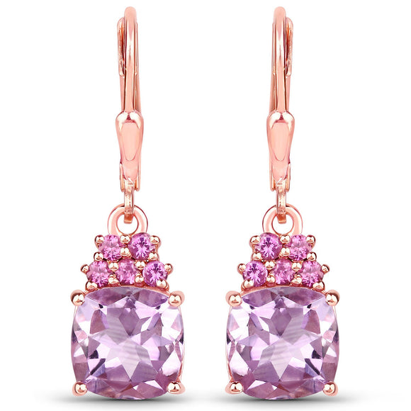 4.90 Carat Genuine Pink Amethyst and Rhodolite .925 Sterling Silver Earrings