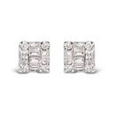 10K White Gold 1/7 Cttw Round and Baguette Diamond Mosaic Square Stud Earrings (H-I Color, I1-I2 Clarity)-4