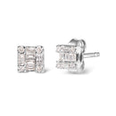 10K White Gold 1/7 Cttw Round and Baguette Diamond Mosaic Square Stud Earrings (H-I Color, I1-I2 Clarity)-5