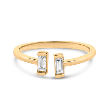 14K Yellow Gold Plated Sterling Silver 1/5 Cttw Baguette Diamond Open Band Ring