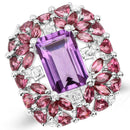 7.59 Carat Genuine Pink Amethyst, Rhodolite and White Topaz .925 Sterling Silver Ring-1