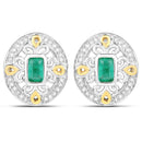 0.69 Carat Genuine Zambian Emerald and White Diamond .925 Sterling Silver Earrings-2