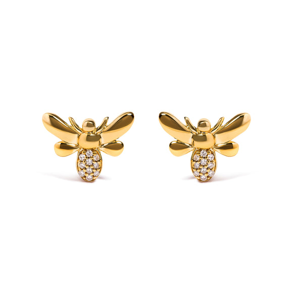 10K Yellow Gold Diamond Accented Bumble Bee Stud Earring (H-I Color, I1-I2 Clarity)