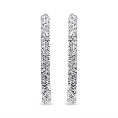 18K White Gold 2 1/3 Cttw Pave Set Diamond Semi Eternity Leverback Hoop Earrings (F-G Color, VS1-VS2 Clarity) - 0