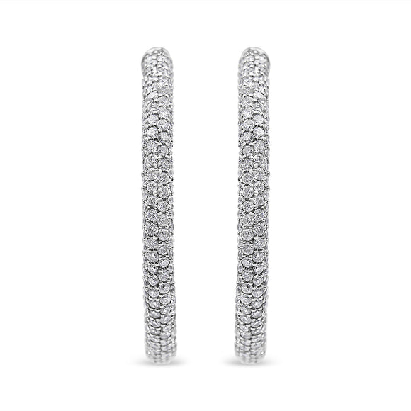 18K White Gold 2 1/3 Cttw Pave Set Diamond Semi Eternity Leverback Hoop Earrings (F-G Color, VS1-VS2 Clarity)