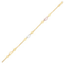 14k Tri-Color Gold Anklet with Multi Color Heart Stations-1