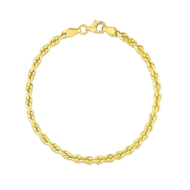4.0mm 10k Yellow Gold Solid Diamond Cut Rope Bracelet - 0