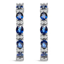 14K White Gold 4x3mm Oval Blue Sapphire and 1/4 Cttw Diamond Alternating Hoop Earring (I-J Color, SI2-I1 Clarity)-2