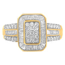 10K Yellow Gold Round and Baguette-Cut Diamond Cluster Ring (1.0 Cttw, I-J Color, SI1-SI2 Clarity) - Size 7-1
