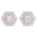 14K Rose and White Gold 1 7/8 Cttw Round Diamond Double Halo Earring Jacket for 6mm Round Studs (G-H Color, VS2-SI1 Clarity)-4