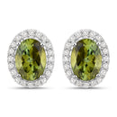 1.92 Carat Genuine Green Tourmaline and White Diamond 14K White Gold Earrings-1