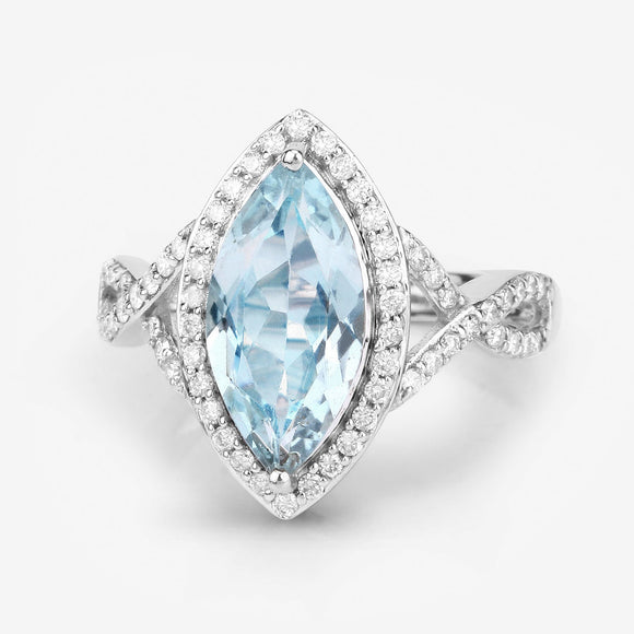 2.24 Carat Genuine Aquamarine and White Diamond 14K White Gold Ring