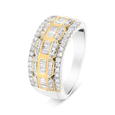 10K White and Yellow Gold 1.00 Cttw Baguette and Round cut Diamond Art Deco Multi-Row Ring Band (I-J Color, I1-I2 Clarity) - Ring Size 7-1