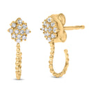 14K Yellow Gold Plated .925 Sterling Silver 1/10 Cttw Diamond Floral Cluster and Beaded Hoop Stud Earrings (H-I Color, I1-I2 Clarity)-1
