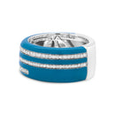 .925 Sterling Silver Turquoise Enamel 5/8 Cttw Round Diamond Wide Band Statement Ring (F-G Color, VS1-VS2 Clarity) - Size 7-2