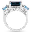 8.17 Carat Genuine London Blue Topaz and Swiss Blue Topaz .925 Sterling Silver Ring-2