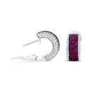18K White Gold and Black Rhodium Plated 3/4 Cttw Round Diamonds and 1mm Round Red Ruby Huggie Hoop Earrings (F-G Color, VS1-VS2 Clarity)-6