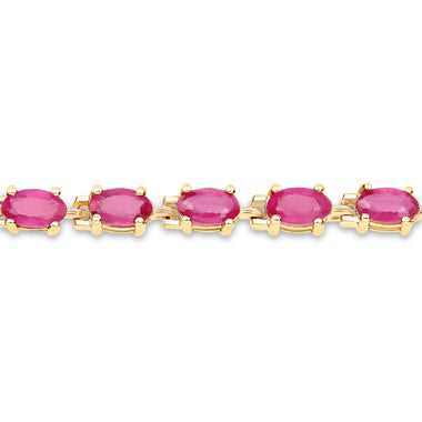 14K Yellow Gold Plated 7.00 Carat Glass Filled Ruby .925 Sterling Silver Bracelet - 0