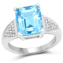 5.75 Carat Genuine Swiss Blue Topaz and White Topaz .925 Sterling Silver Ring-1