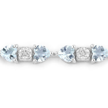 7.36 Carat Genuine Aquamarine and White Diamond .925 Sterling Silver Bracelet - 0
