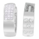 14K White Gold 1 1/8 cttw Princess and Round Cut Diamond Huggie Earrings (H-I, VS1-VS2)-3