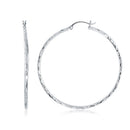14k White Gold Diamond Cut Hoop Earrings (1 3/4 inch Diameter)-2