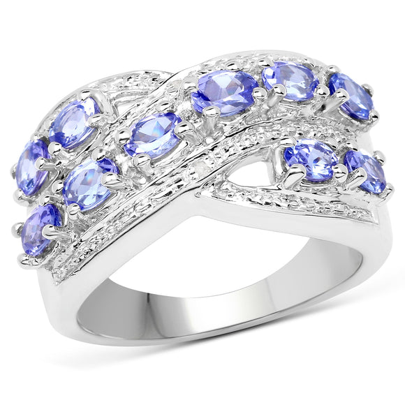1.71 Carat Genuine Tanzanite and White Diamond .925 Sterling Silver Ring