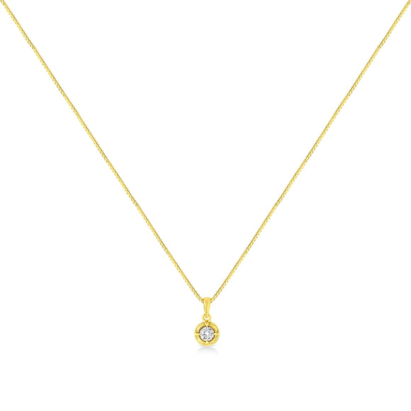 14K Yellow Gold Plated .925 Sterling Silver 1/2 Cttw Brilliant Round Cut Diamond Solitaire Milgrain 18" Pendant Necklace (K-L Color, I2-I3 Clarity)