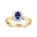 14K Yellow Gold 1/5 Cttw Round Diamond and 6x4mm Oval Blue Tanzanite Halo Ring (H-I Color, I1-I2 Clarity) - Size 7.75-4
