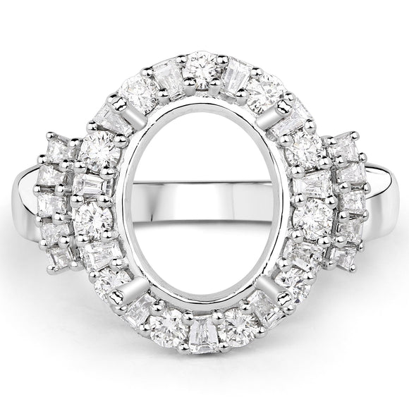0.83 Carat Genuine White Diamond 14K White Gold Semi Mount Ring - holds 11x9mm Oval Gemstone