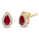 10K Yellow Gold 5X3 MM Pear-Cut Ruby and 1/7 Cttw Diamond Halo Stud Earrings (I-J Color, I1-I2 Clarity)-2