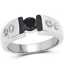 0.56 Carat Genuine Black Diamond and White Diamond .925 Sterling Silver Ring-1