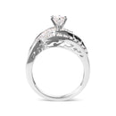 14K White Gold 1.00 Cttw Round and Baguette cut Diamond Swirl Cocktail Ring (H-I Color, SI2-I1 Clarity) - Ring Size 7-2