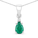 0.68 Carat Genuine Zambian Emerald and White Diamond 14K White Gold Pendant-1