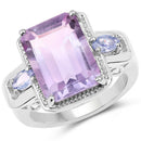 6.60 Carat Genuine Amethyst & Tanzanite .925 Sterling Silver Ring-1