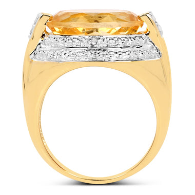 14K Yellow Gold Plated 5.06 Carat Genuine Citrine & White Diamond .925 Sterling Silver Ring - 0