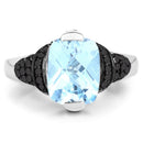 3.81 Carat Genuine Baby Swiss Blue Topaz, Black Diamond and White Diamond .925 Sterling Silver Ring-3