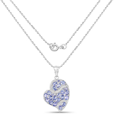 3.40 Carat Genuine Tanzanite and White Topaz .925 Sterling Silver Pendant - 0