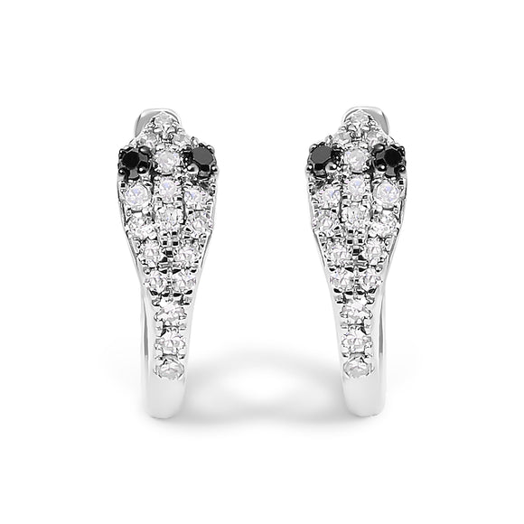 10K White Gold 1/5 Cttw Diamond Snake Eyes Huggy Hoop Earrings