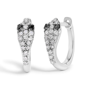 10K White Gold 1/5 Cttw Diamond Snake Eyes Huggy Hoop Earrings - 0
