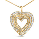 14K Yellow Gold Plated .925 Sterling Silver 1/4 Cttw Round and Baguette-Cut Diamond Composite Heart 18" Pendant Necklace (H-I Color, SI2-I1 Clarity)-2