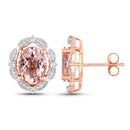 3.52 Carat Genuine Morganite and White Diamond 14K Rose Gold Earrings-2