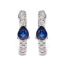 10K White Gold Pear Shaped Blue Sapphire and 1/10 Cttw Diamond Huggy Hoop Earrings (H-I Color, I1-I2 Clarity)-4