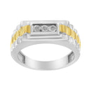 10K Yellow Gold Plated .925 Sterling Silver Diamond Accent Miracle-Set 3 Stone Ridged Band Gentlemen's Fashion Ring (I-J Color, I2-I3 Clarity) - Size 10-2